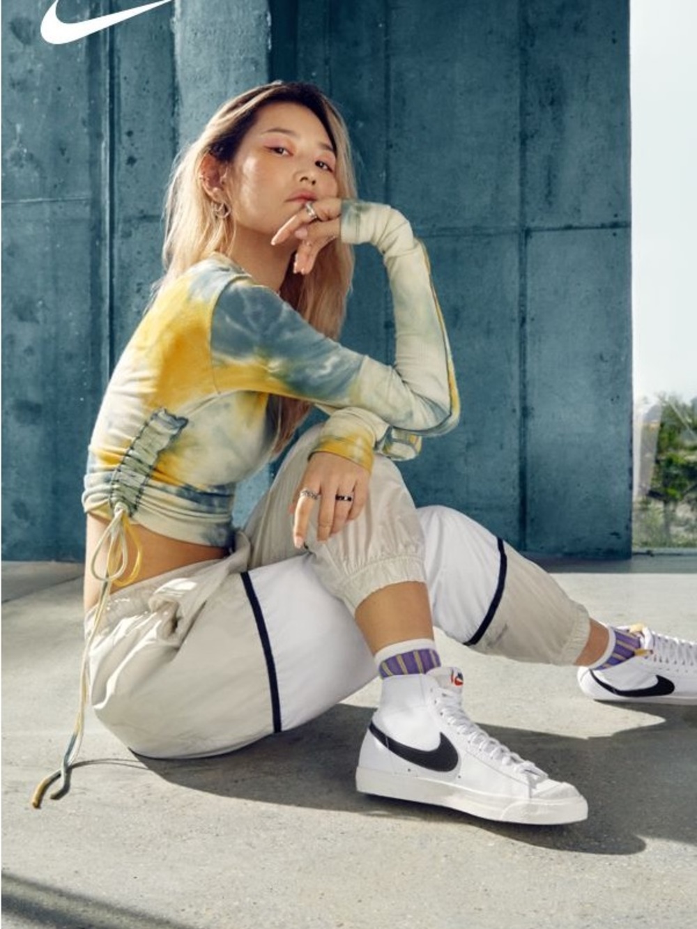 Nike Women's Track Jogger Pants in Light Beige with Black Piping